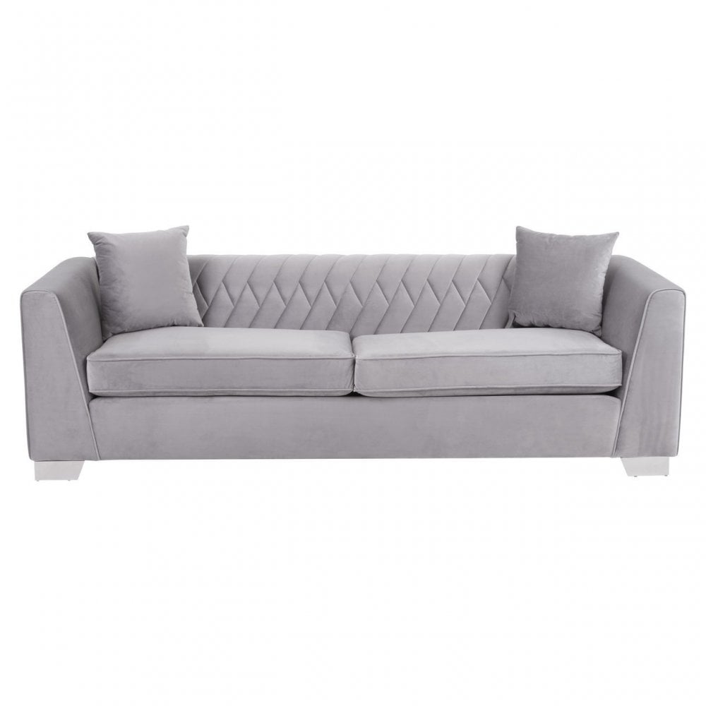 Rashika 3 Seat Grey Velvet Sofa, Grey