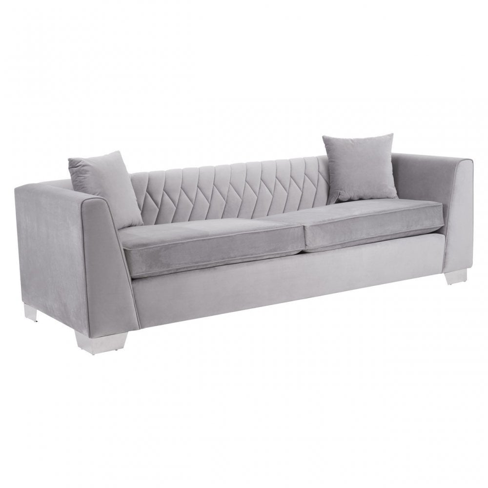 Rashika 3 Seat Grey Velvet Sofa, Grey