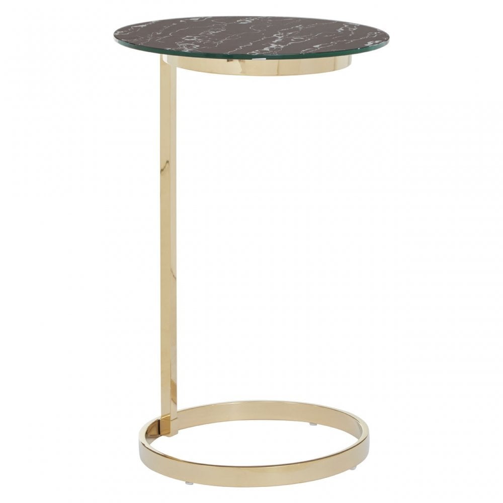 Oria End Table with Black Marble Effect Glass Top, Black