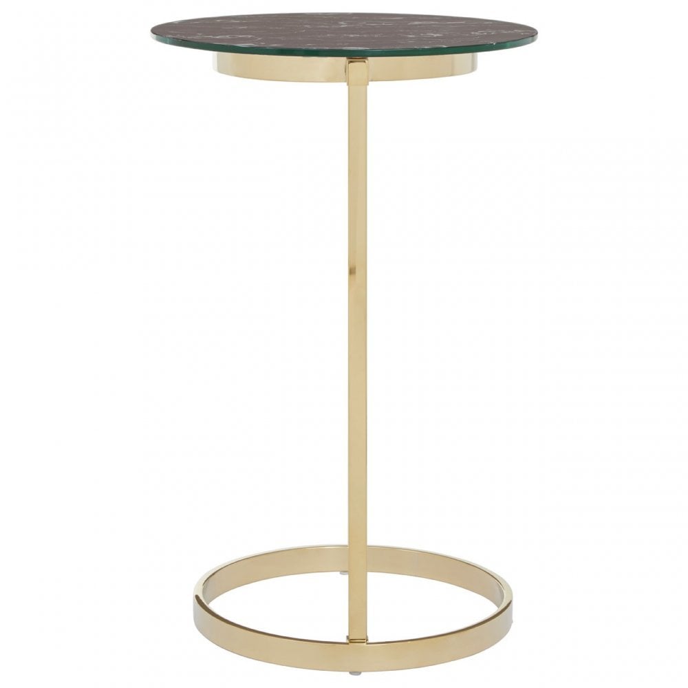 Oria End Table with Black Marble Effect Glass Top, Black