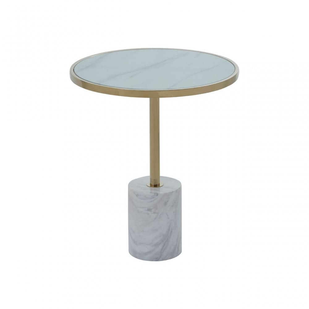 Oria White Marble End Table, White