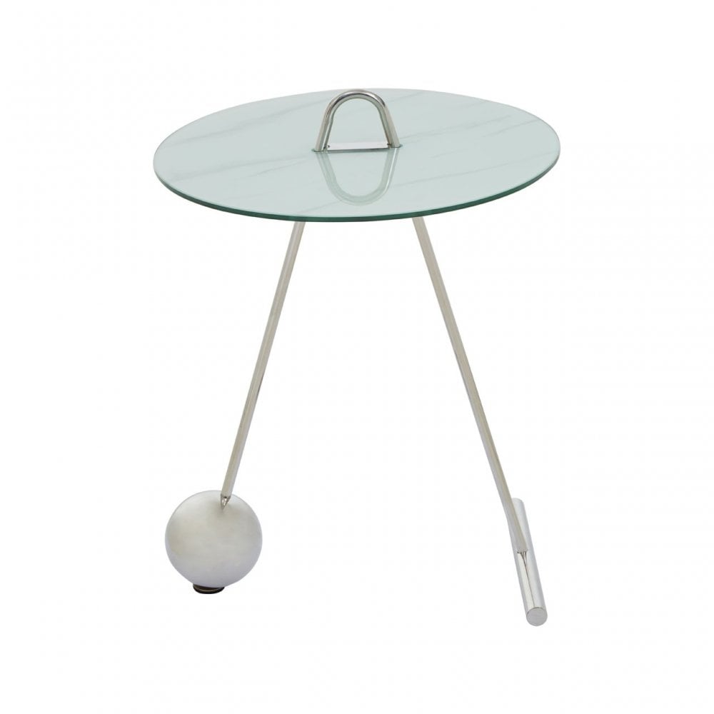 Oria Steel and Modern Glass End Table, White