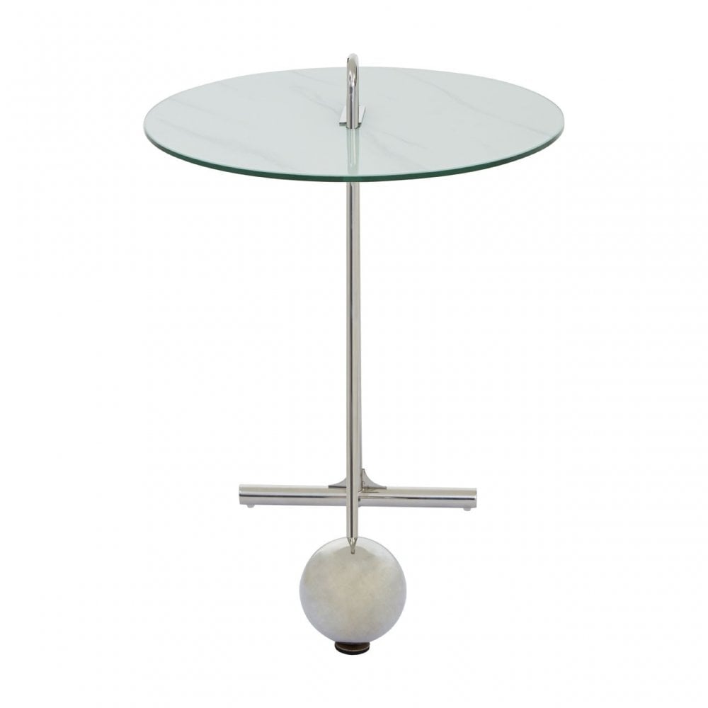 Oria Steel and Modern Glass End Table, White