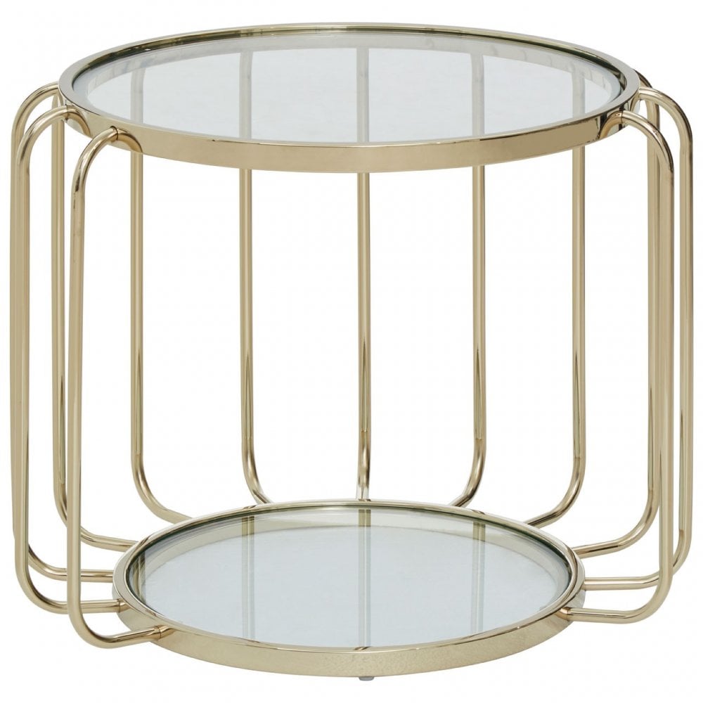 Oria Warm Metallic Side Table with Glass Top, Gold