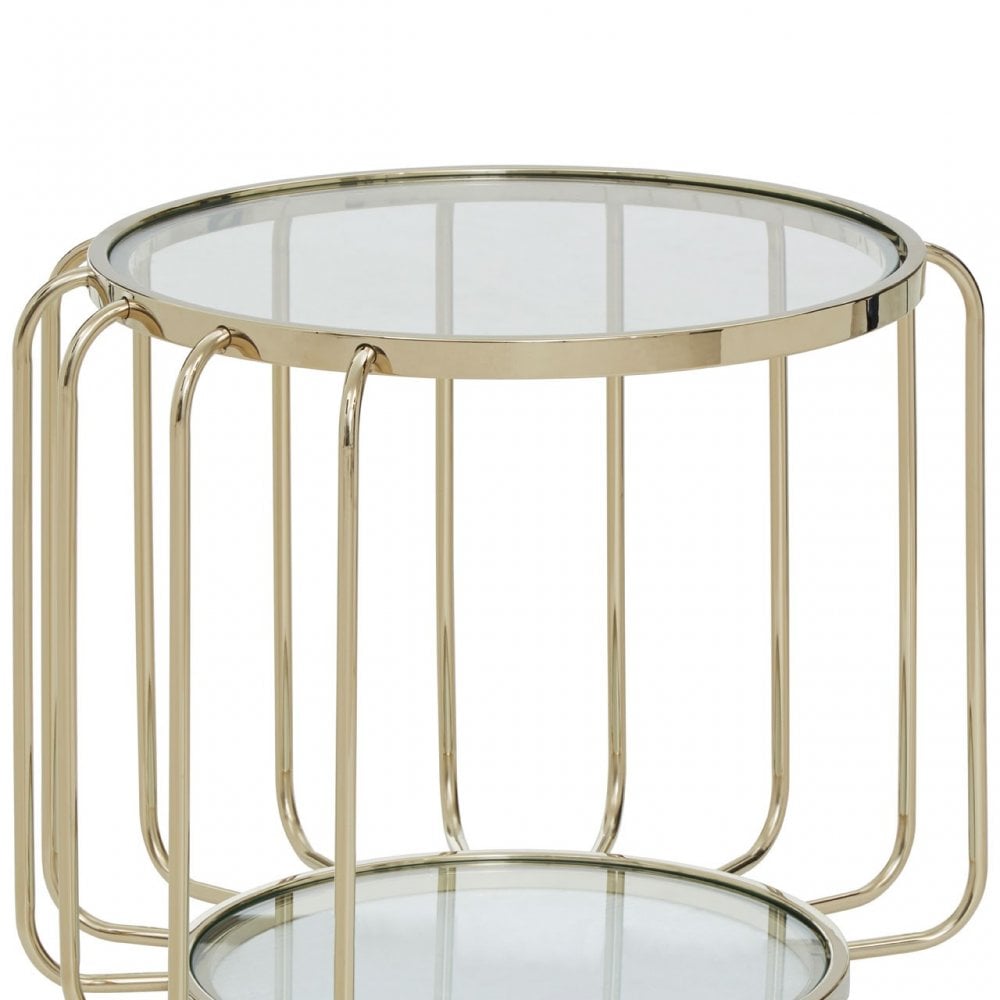 Oria Warm Metallic Side Table with Glass Top, Gold