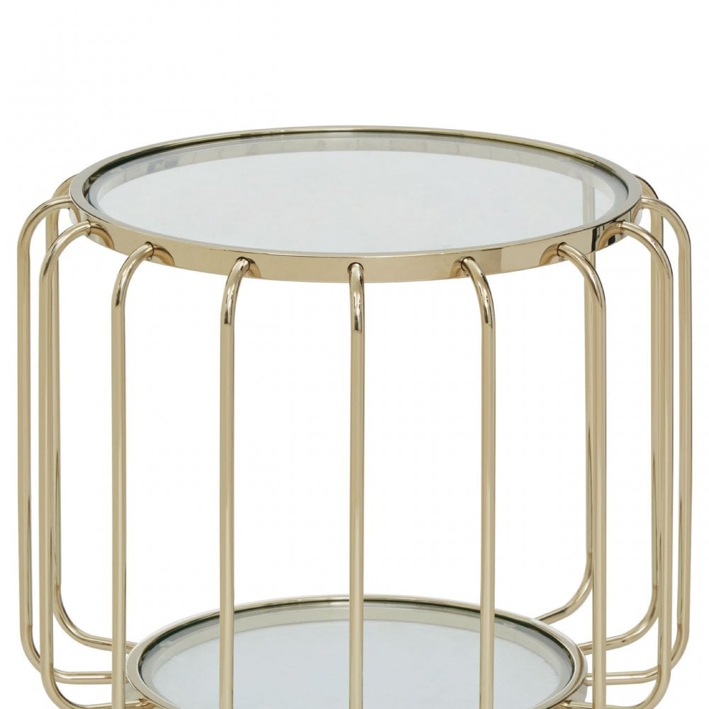 Oria Warm Metallic Side Table with Glass Top, Gold