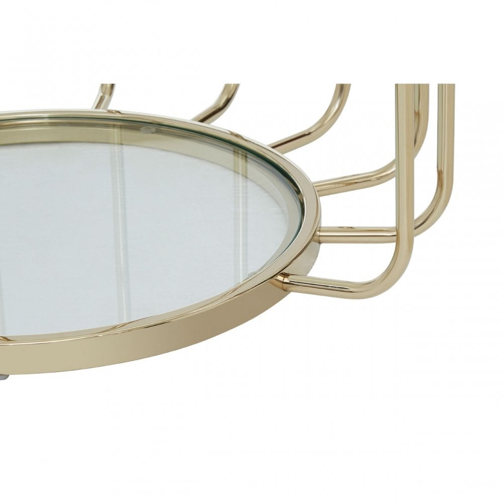 Oria Warm Metallic Side Table with Glass Top, Gold