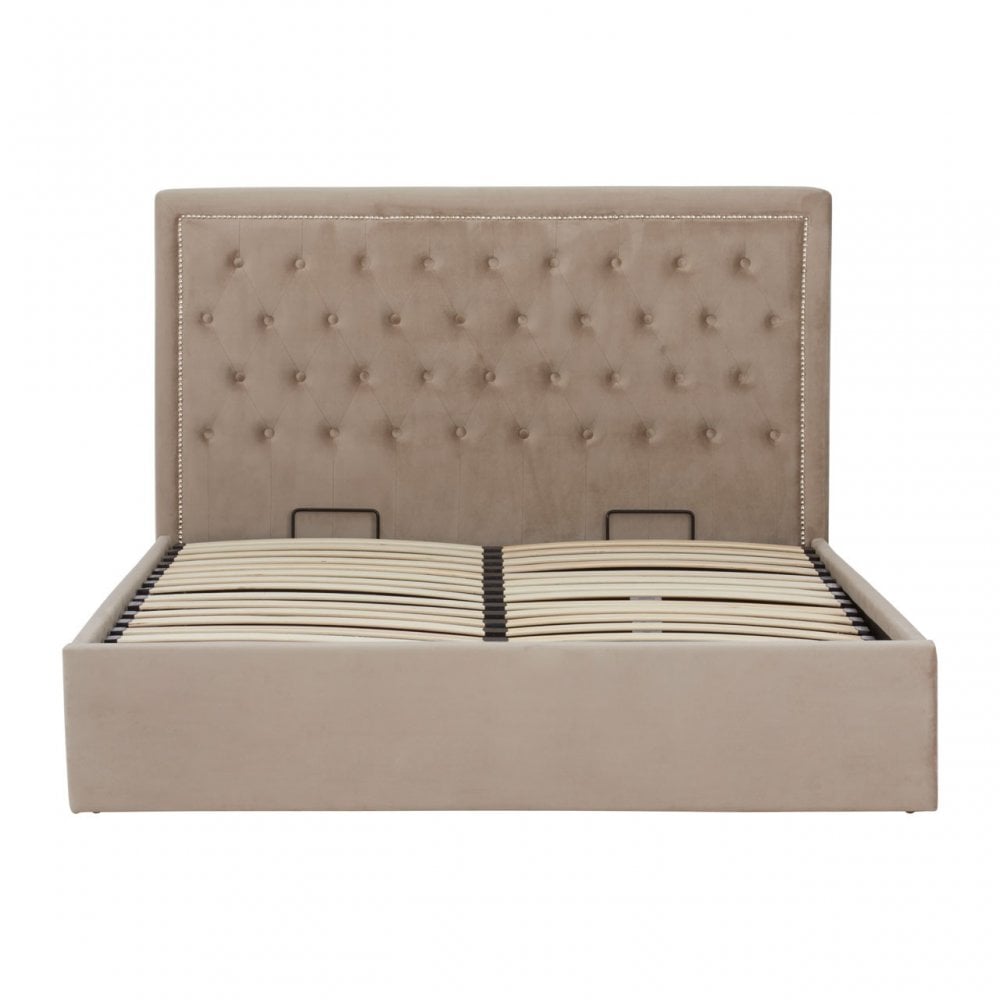 Hannah Mink Velvet Double Ottoman Bed, Beige