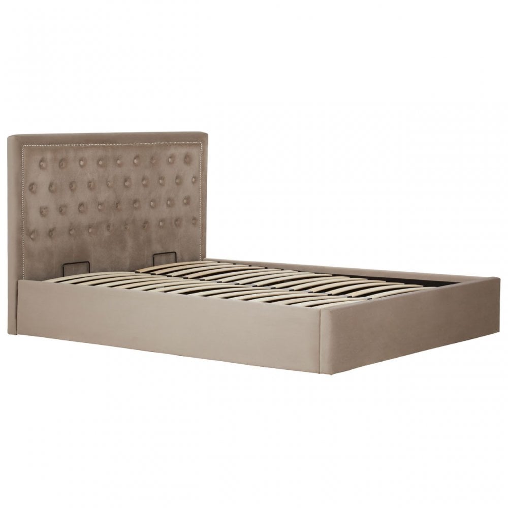 Hannah Mink Velvet Double Ottoman Bed, Beige