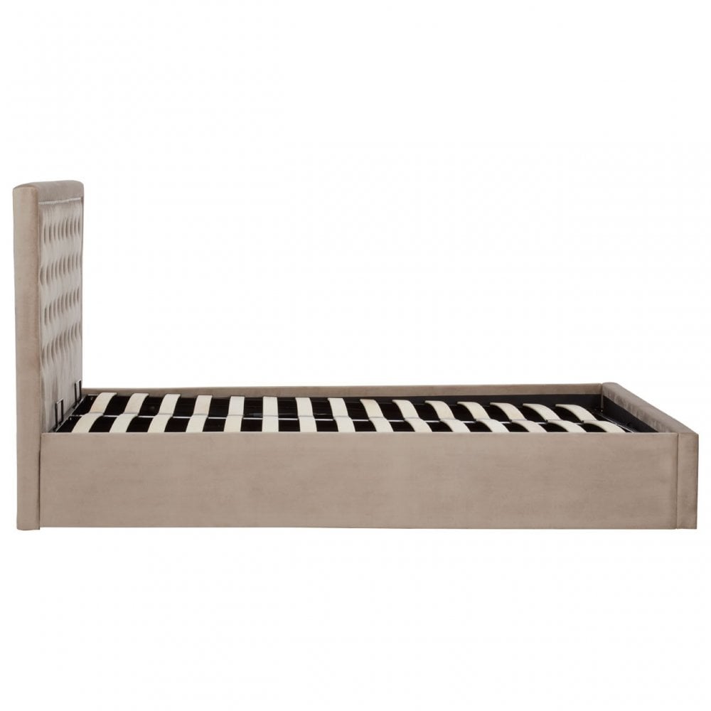 Hannah Mink Velvet Double Ottoman Bed, Beige