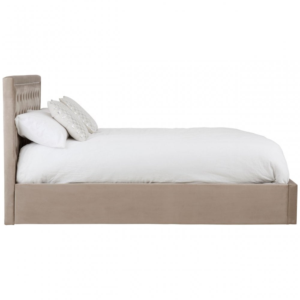 Hannah Mink Velvet Double Ottoman Bed, Beige