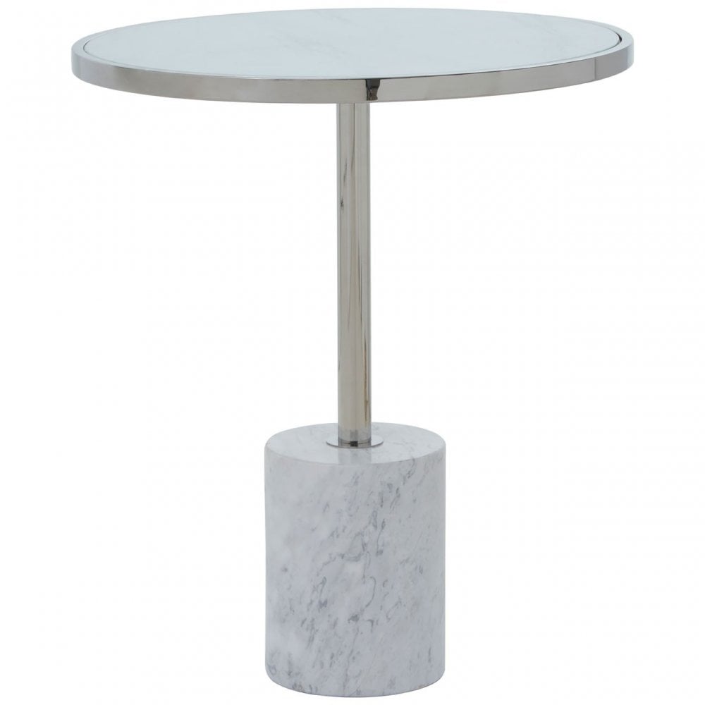 Oria Silver Frame End Table, White