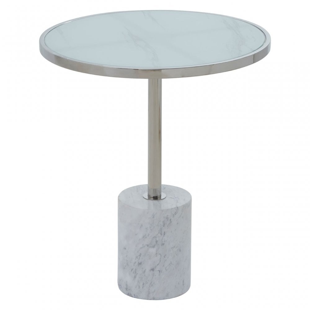 Oria Silver Frame End Table, White