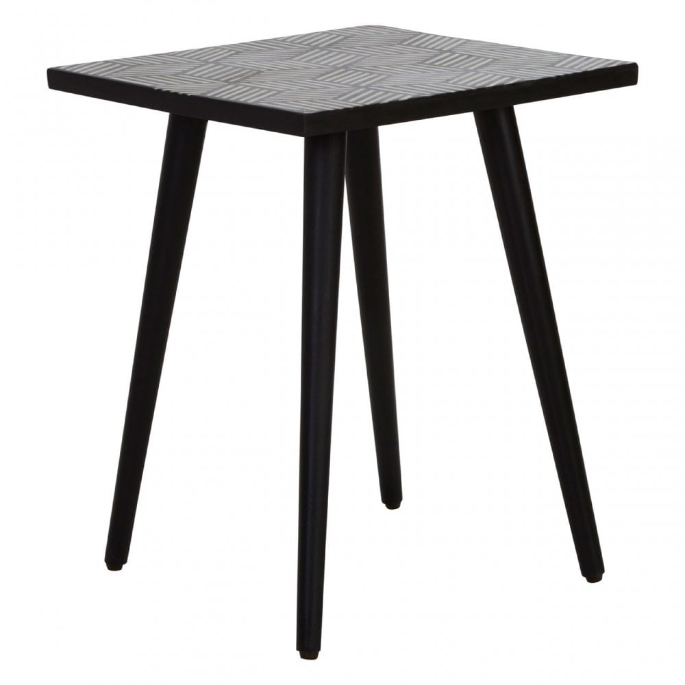 Textured Side Table with Angular Base, Black