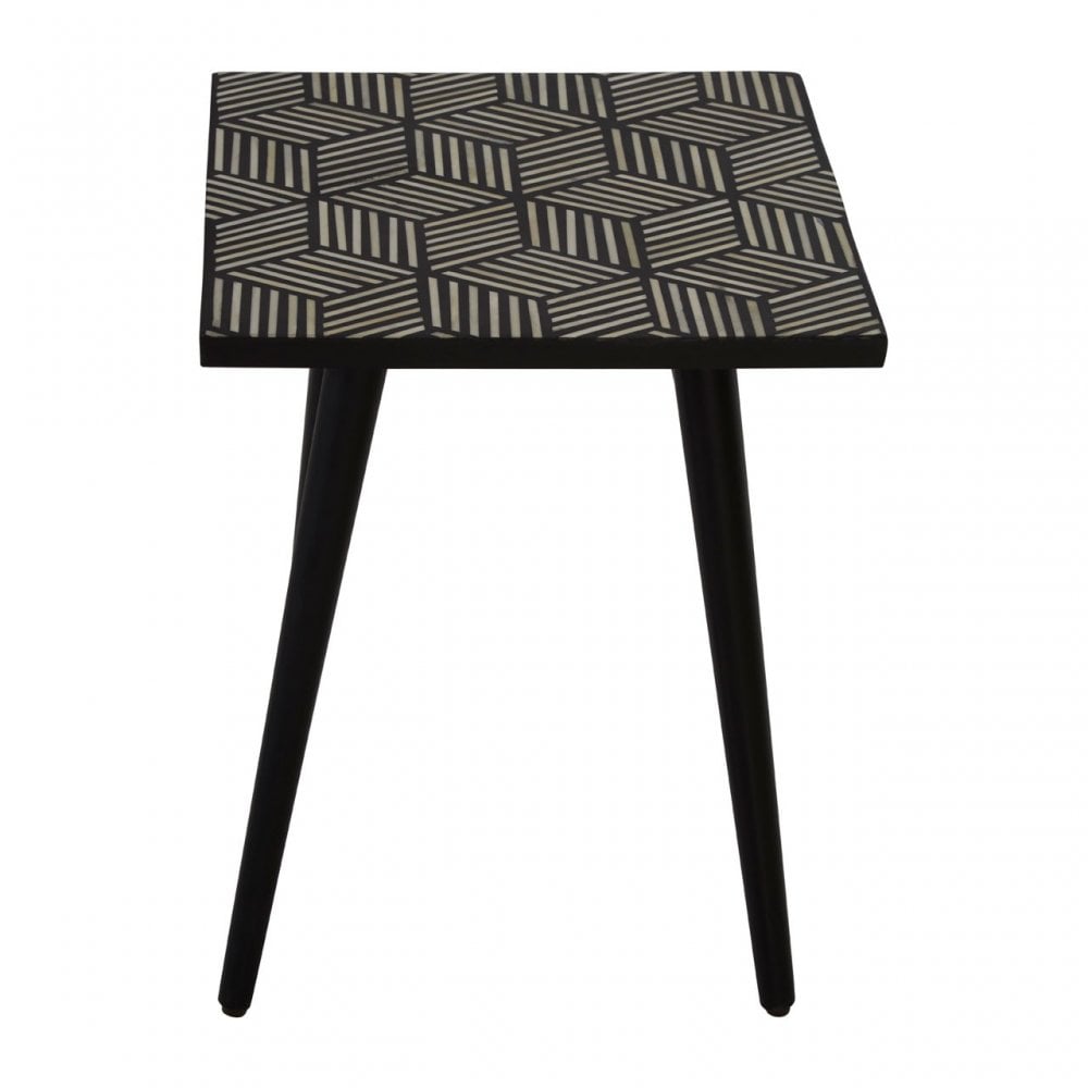 Textured Side Table with Angular Base, Black