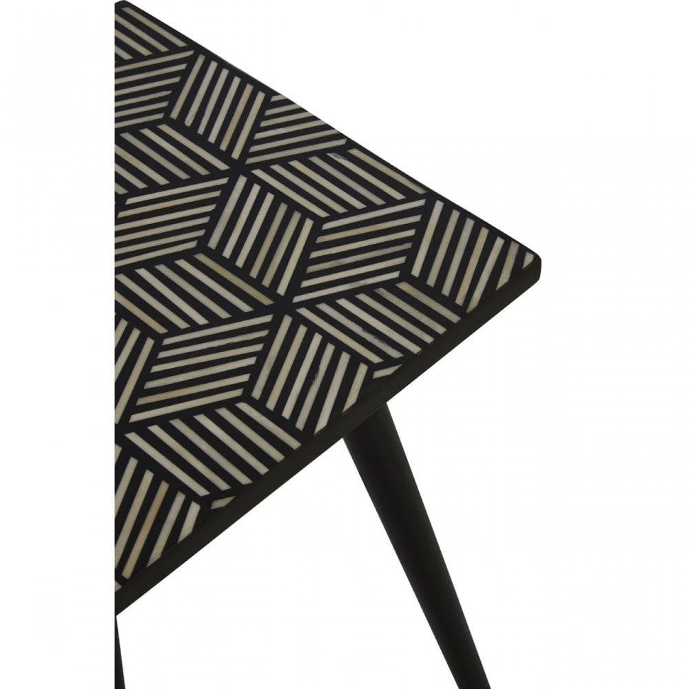 Textured Side Table with Angular Base, Black