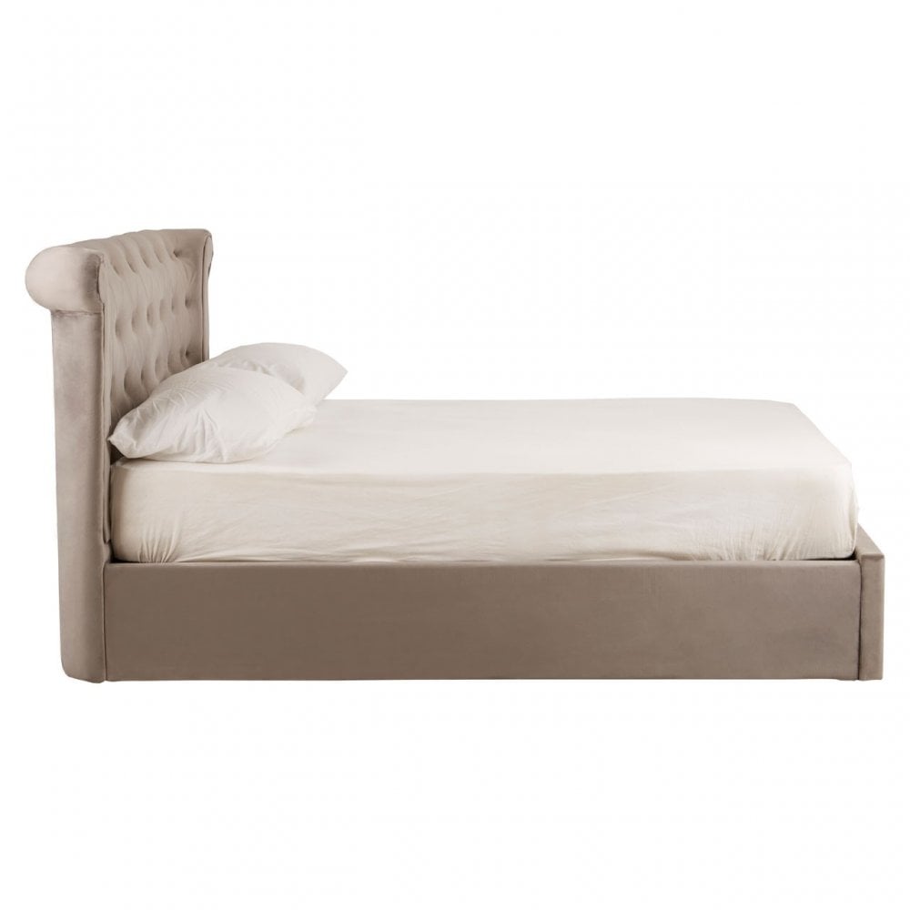 Edison Steel Velvet Double Ottoman Bed, Silver