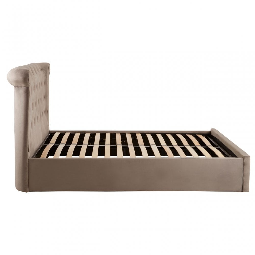 Edison Steel Velvet Double Ottoman Bed, Silver