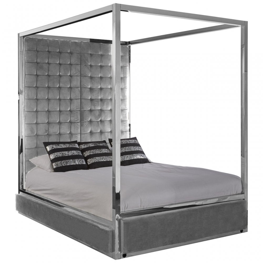 Piermount Grey Velvet Bed, Grey
