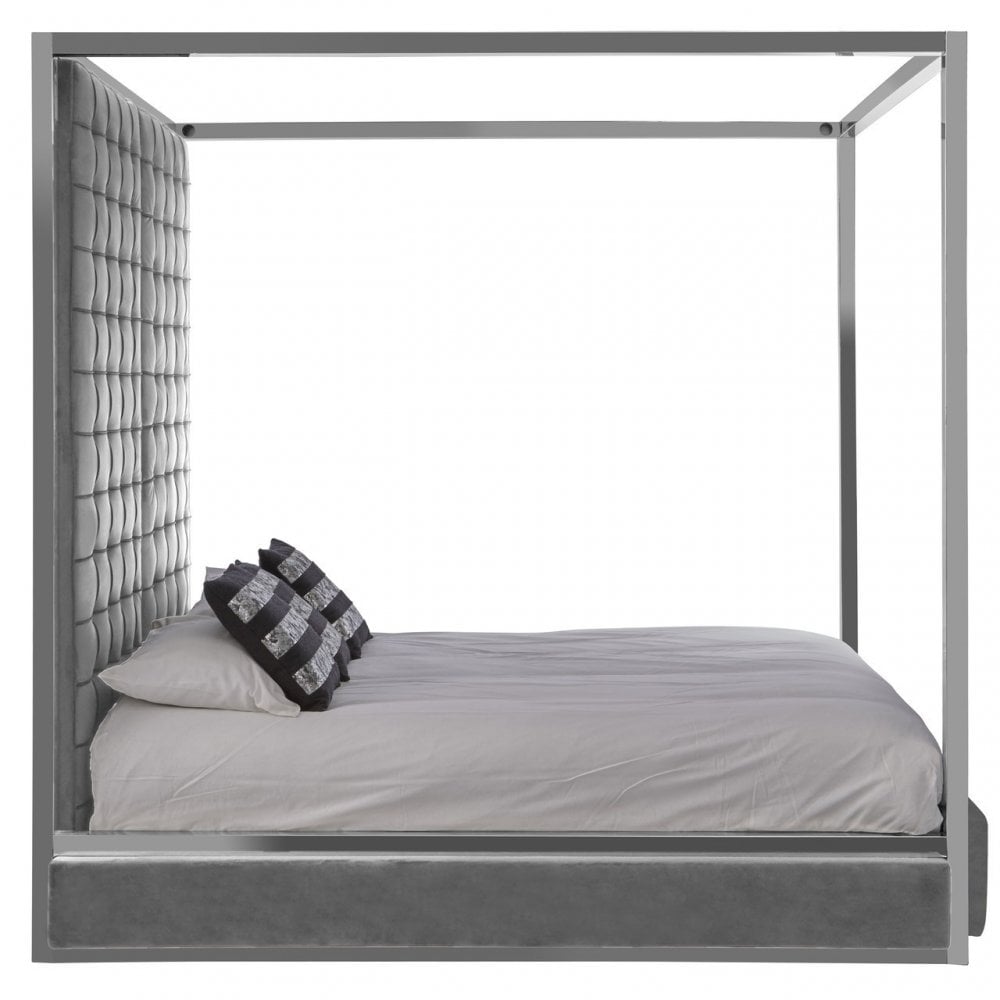 Piermount Grey Velvet Bed, Grey