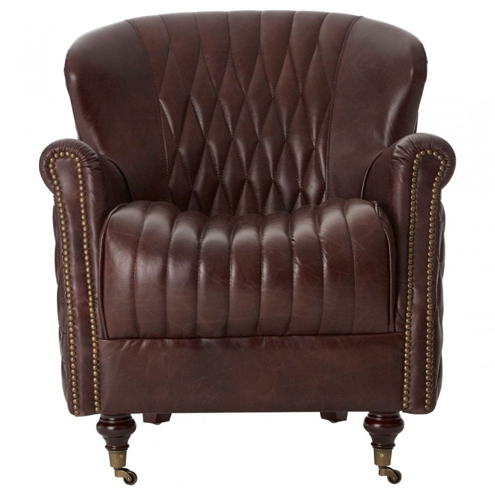 Victor Coffee Leather Winged Armchair, Brown