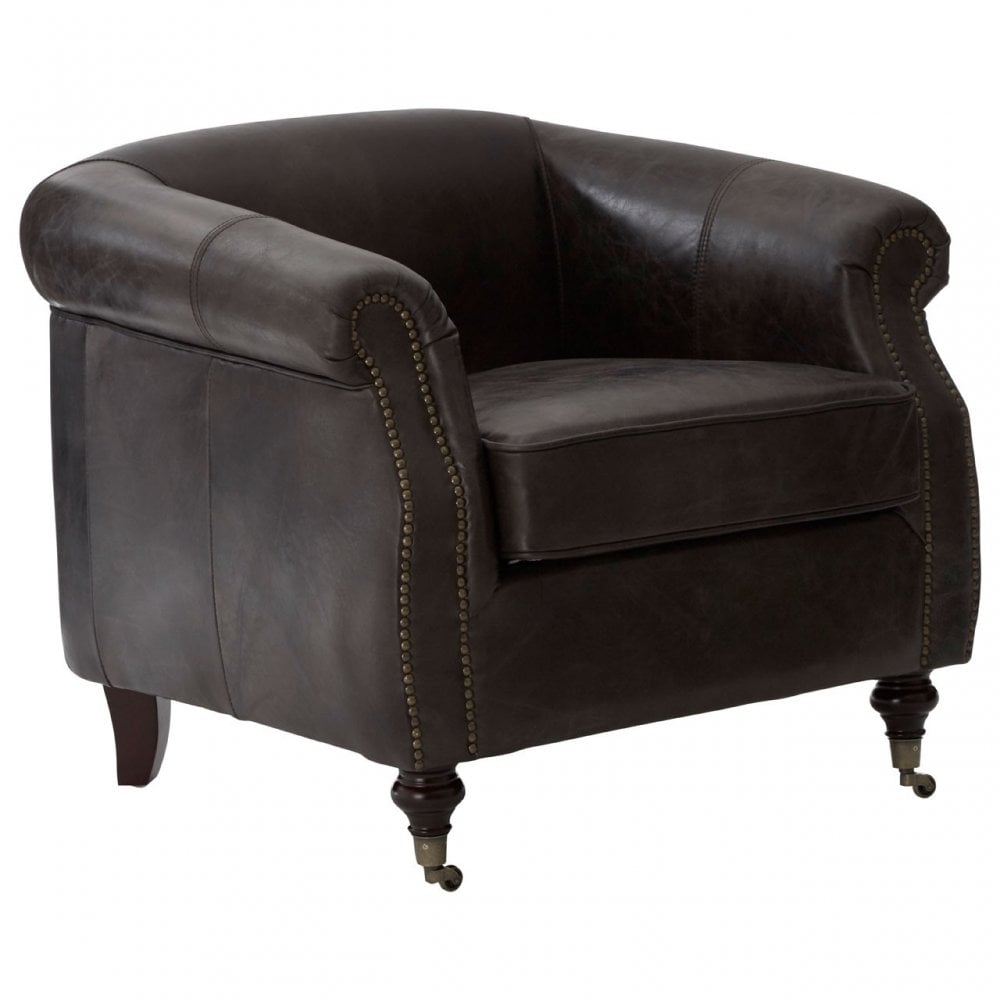 Victor Grey Leather Winged Armchair, Grey