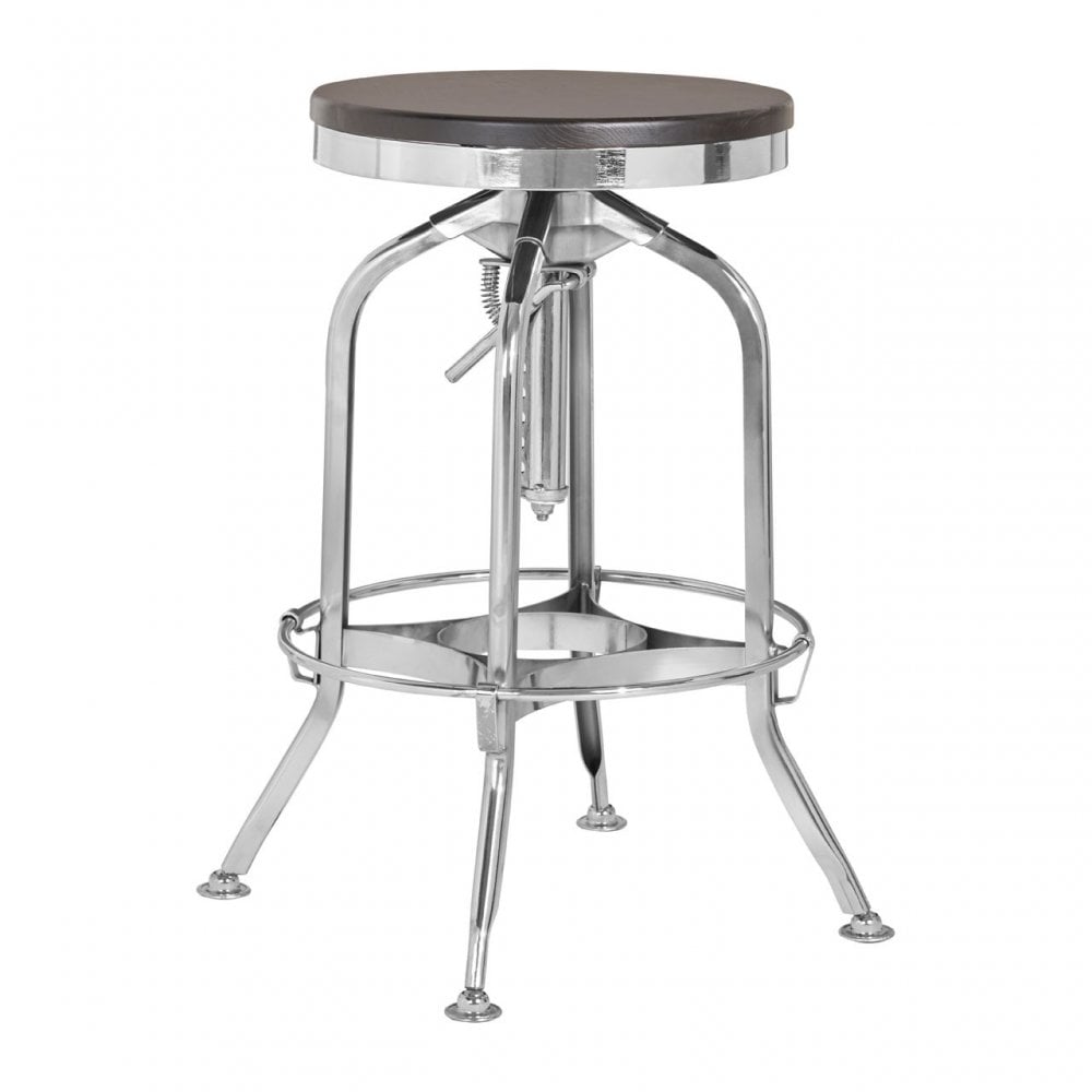Gator Ash Wood Silver Chromed Metal Stool, Black