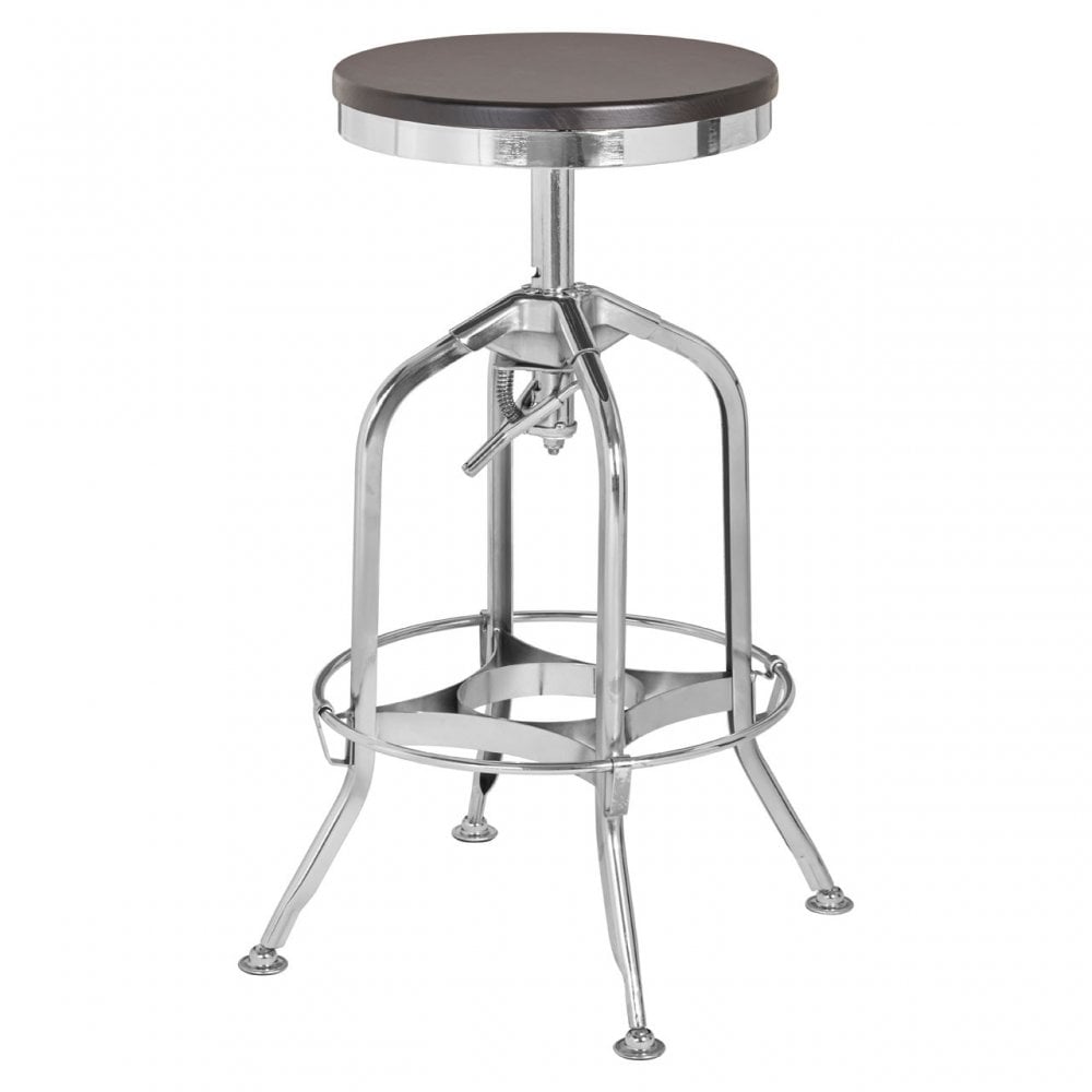 Gator Ash Wood Silver Chromed Metal Stool, Black