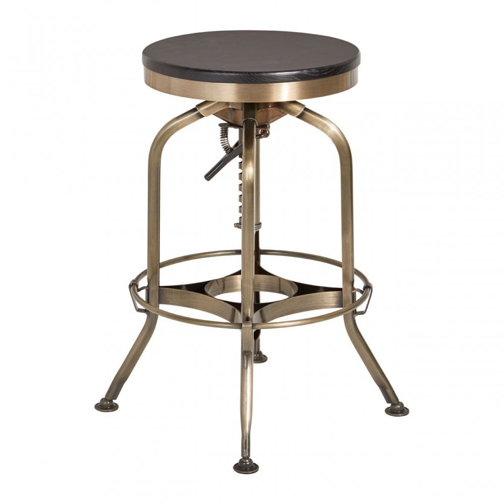 Gaton Ash Wood Seat Metallic Stool, Black