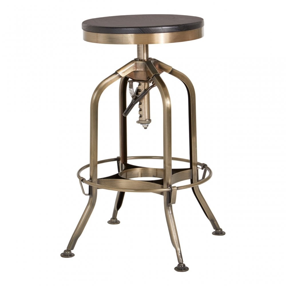 Gaton Ash Wood Seat Metallic Stool, Black