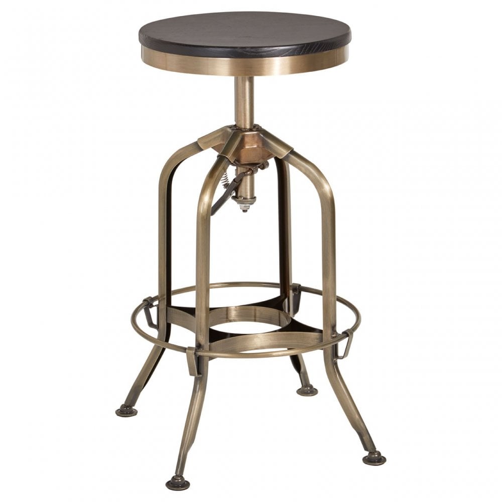 Gaton Ash Wood Seat Metallic Stool, Black