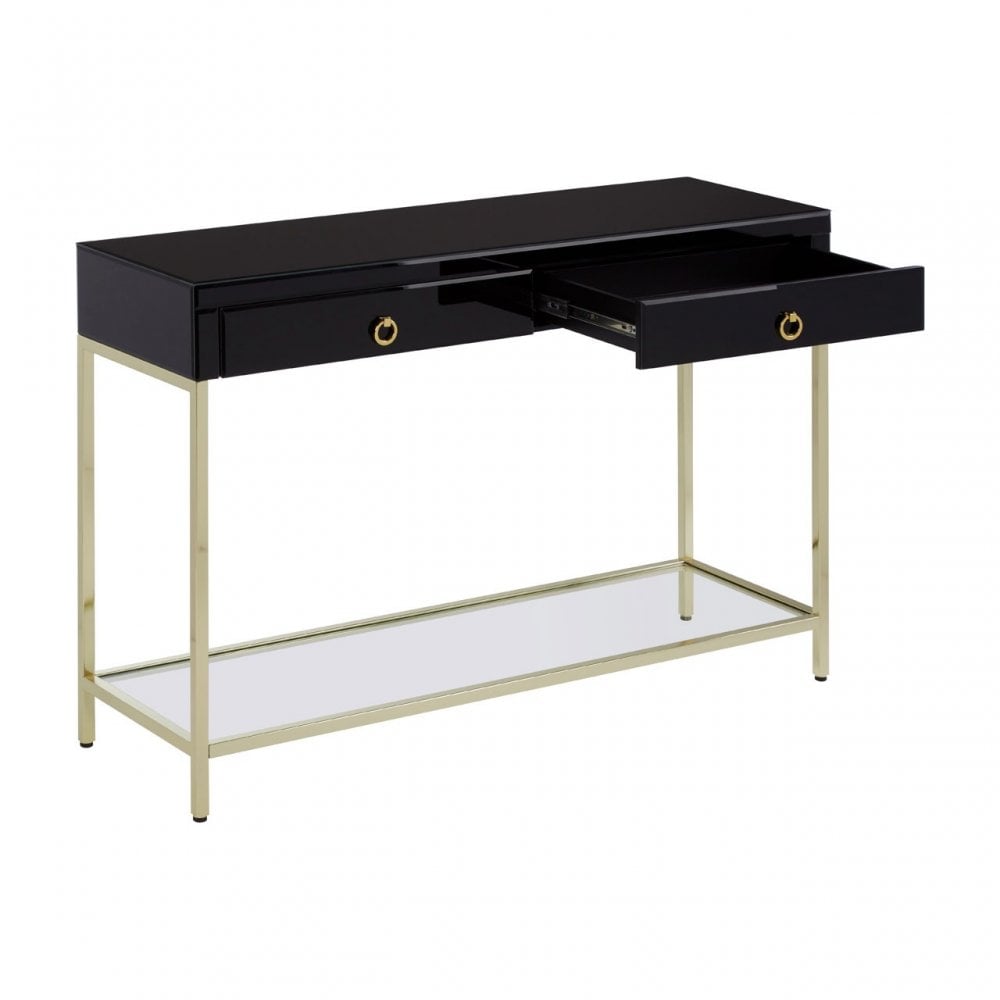 Kensington Townhouse Gold Finish Console Table, Black