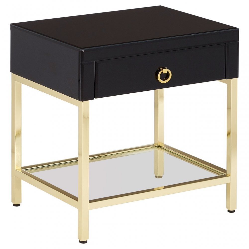 Kensington Townhouse Gold Finish Side Table, Black