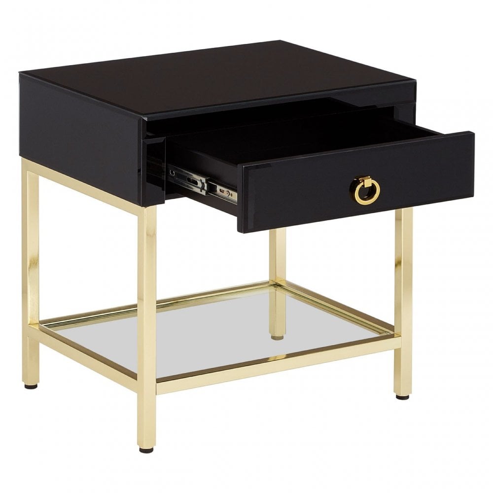 Kensington Townhouse Gold Finish Side Table, Black