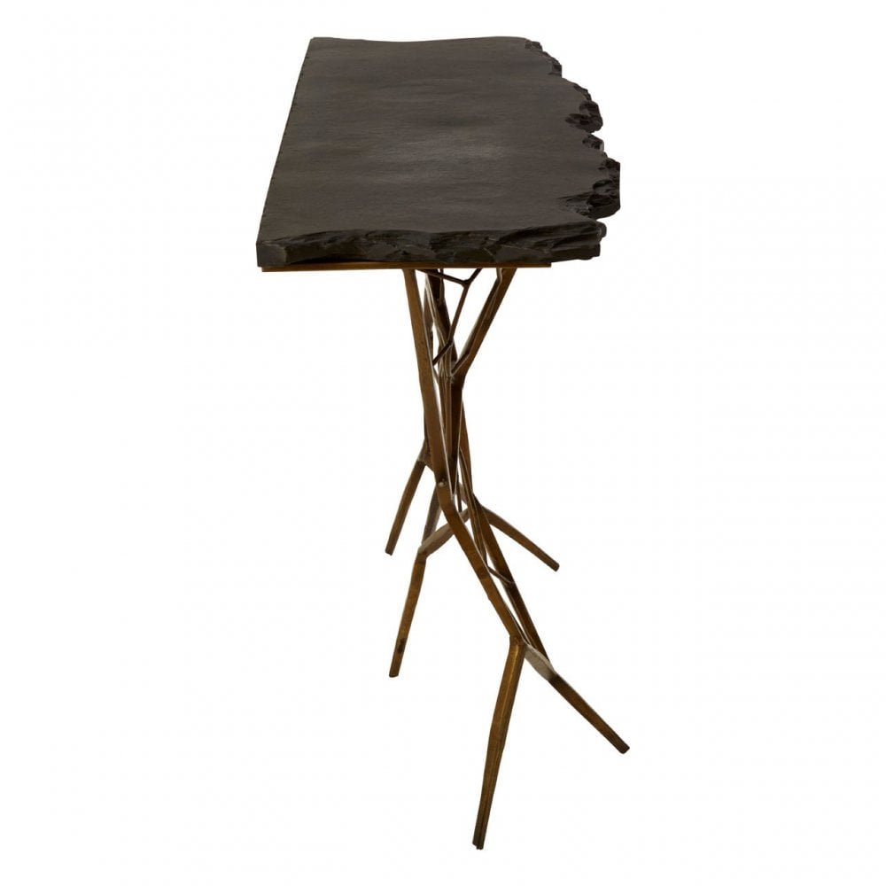 Rany Black Stone Top Console Table, Black