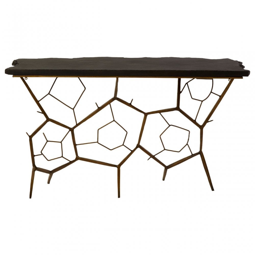 Rany Black Stone Top Console Table, Black