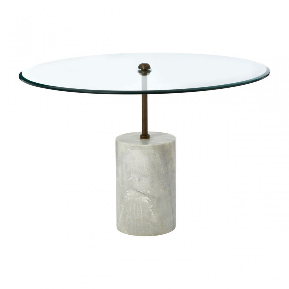 Rany Glass & White Marble Side Table, White