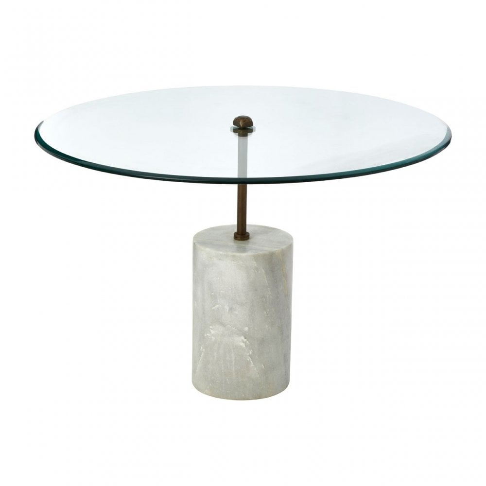 Rany Glass & White Marble Side Table, White