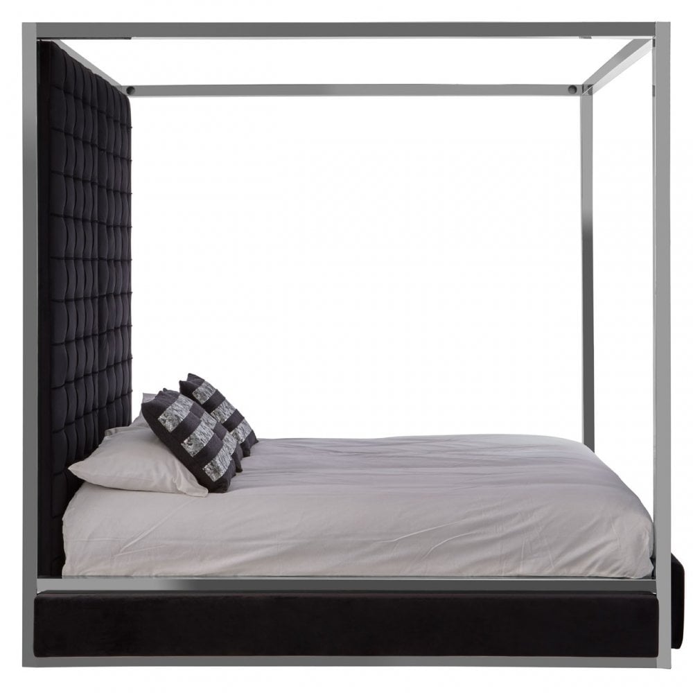 Piermount Black Velvet Bed, Black