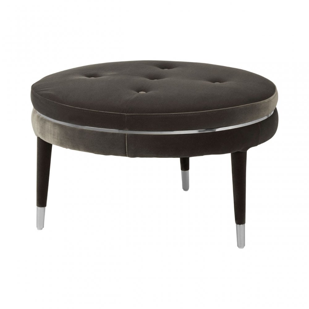 Manhattan Black Velvet Footstool, Grey
