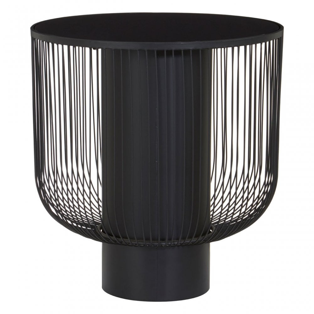 Trento End Table With Black Glass Top, Black