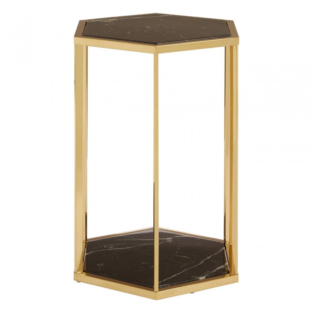 Piermount Black And Gold Finish End Table, Black