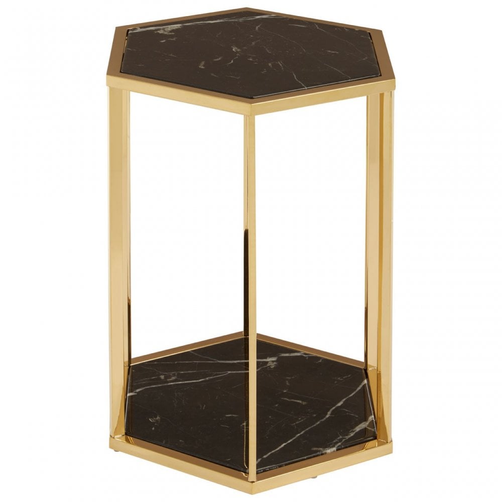 Piermount Black And Gold Finish End Table, Black