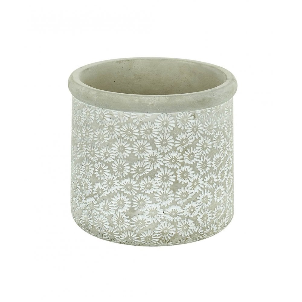 Planter Daisies H135x140mm Cement Grey