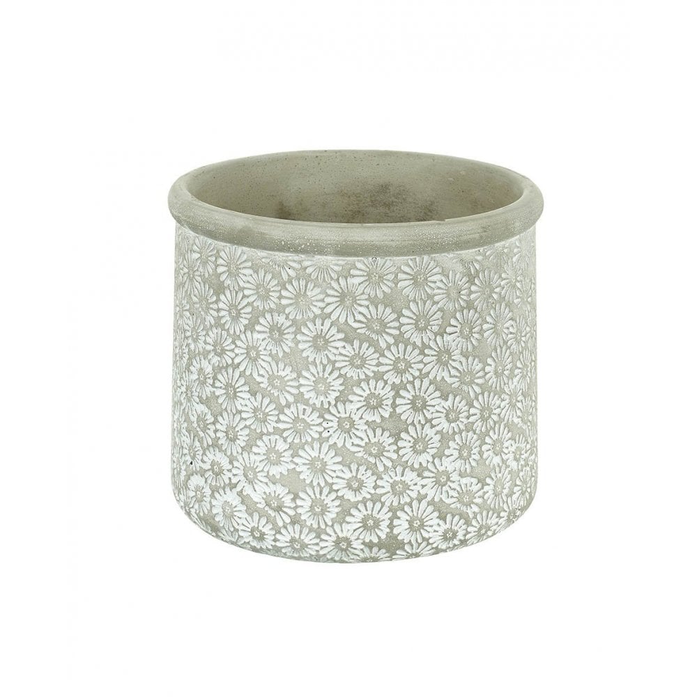 Planter Daisies H160x170mm Cement Grey