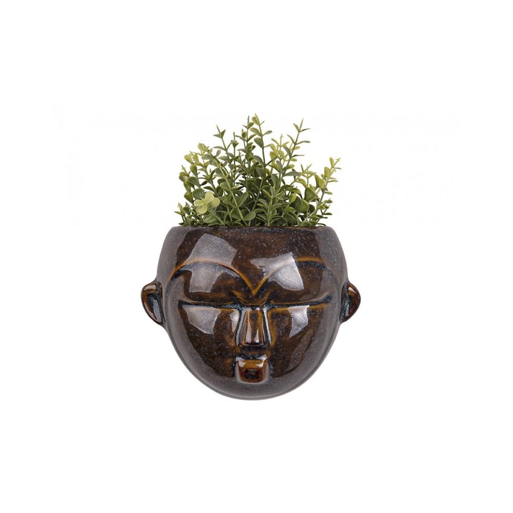 Wall plant pot Mask Round, Dark brown, Brown