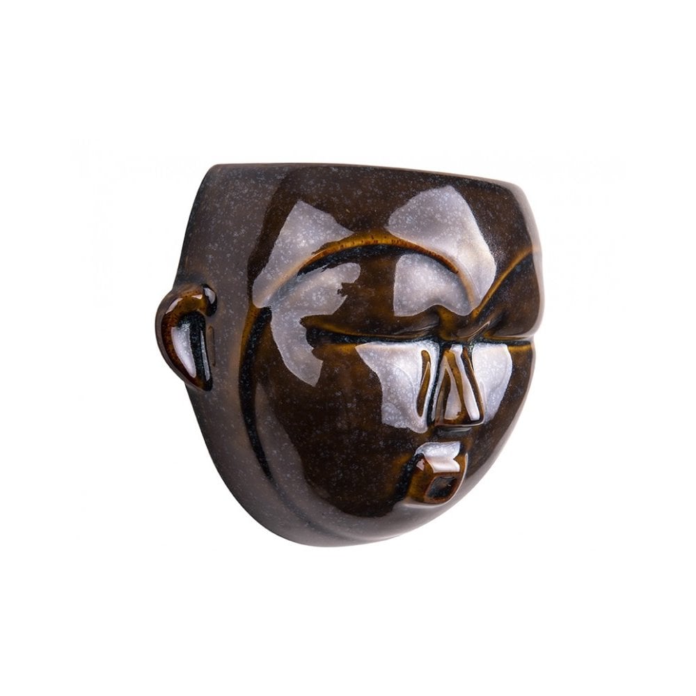 Wall plant pot Mask Round, Dark brown, Brown