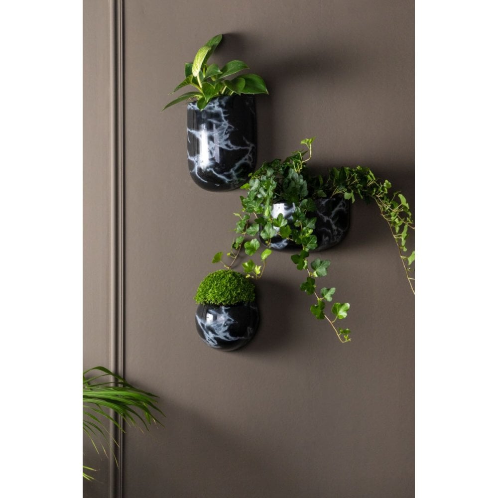 Wall plant pot Oval wide marble, Black