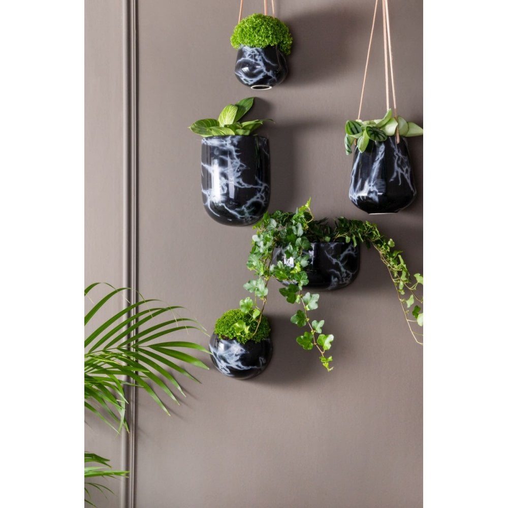 Wall plant pot Oval wide marble, Black