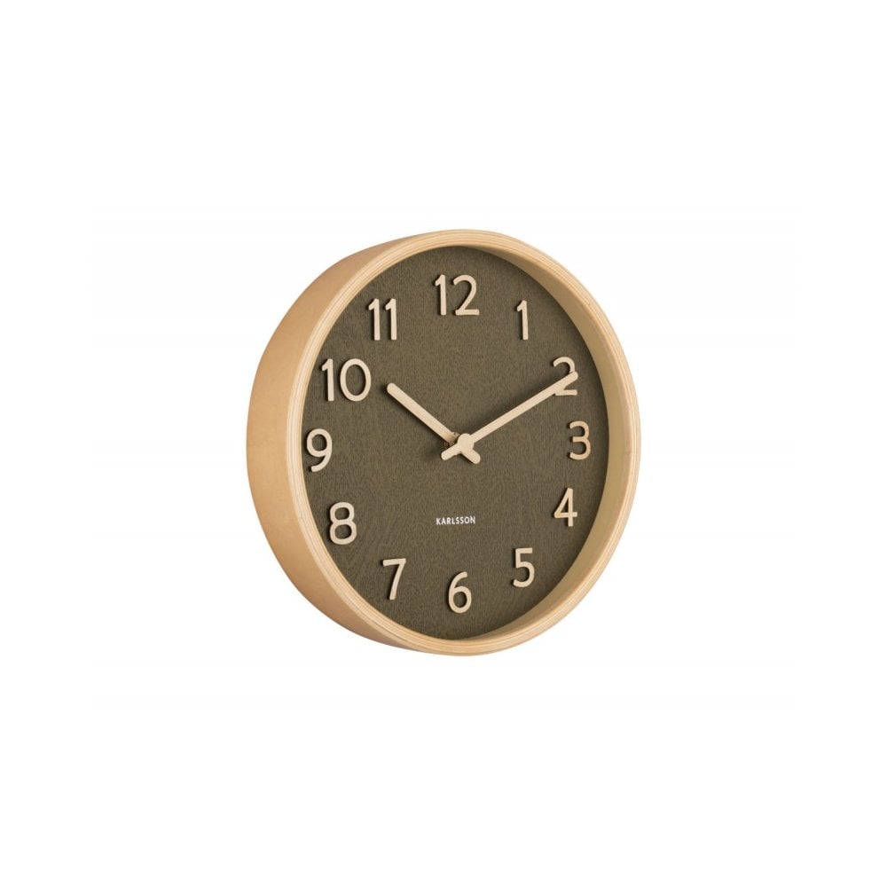 Wall clock Pure wood grain small, Moss green, Green